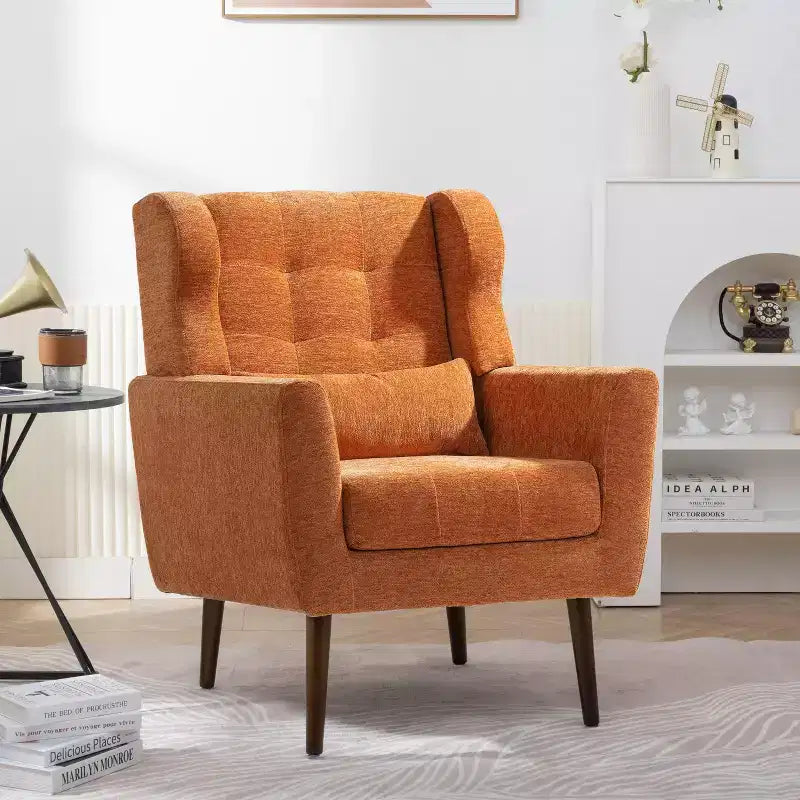 TUYOHW Chenille Accent Chair,Modern Lounge Armchair with Throw Pillow,Ergonomic Back,Tapered Wood Legs,Reading Chair for Living Room,Bedroom