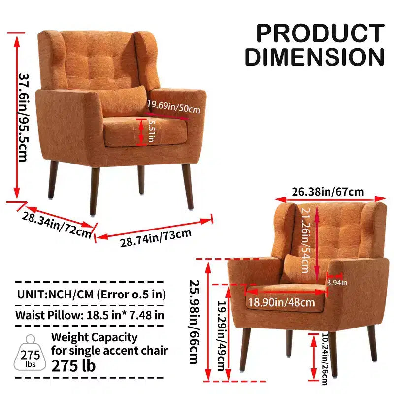TUYOHW Chenille Accent Chair,Modern Lounge Armchair with Throw Pillow,Ergonomic Back,Tapered Wood Legs,Reading Chair for Living Room,Bedroom