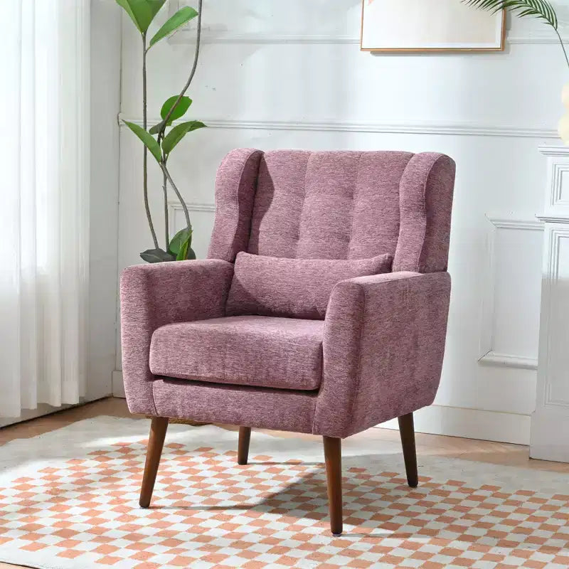 TUYOHW Chenille Accent Chair,Modern Lounge Armchair with Throw Pillow,Ergonomic Back,Tapered Wood Legs,Reading Chair for Living Room,Bedroom