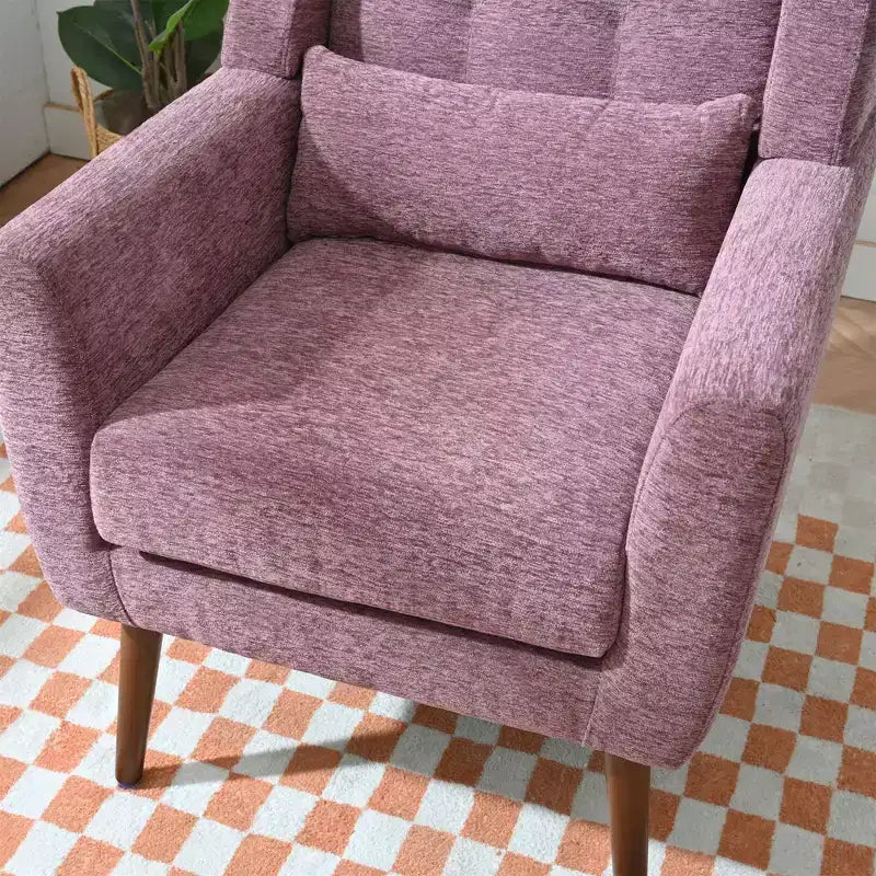 TUYOHW Chenille Accent Chair,Modern Lounge Armchair with Throw Pillow,Ergonomic Back,Tapered Wood Legs,Reading Chair for Living Room,Bedroom