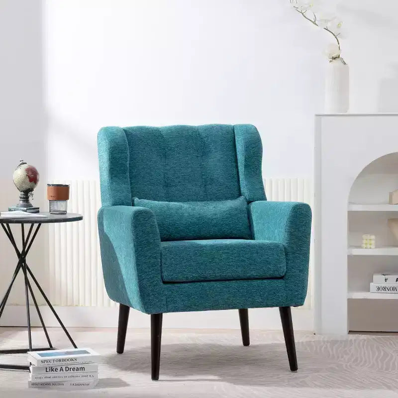 TUYOHW Chenille Accent Chair,Modern Lounge Armchair with Throw Pillow,Ergonomic Back,Tapered Wood Legs,Reading Chair for Living Room,Bedroom