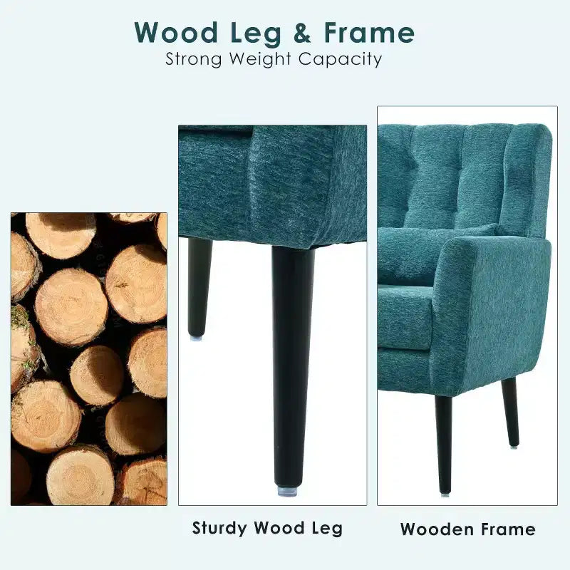 TUYOHW Chenille Accent Chair,Modern Lounge Armchair with Throw Pillow,Ergonomic Back,Tapered Wood Legs,Reading Chair for Living Room,Bedroom