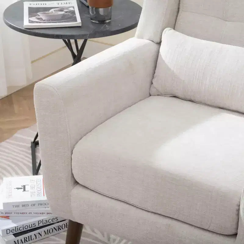 TUYOHW Chenille Accent Chair,Modern Lounge Armchair with Throw Pillow,Ergonomic Back,Tapered Wood Legs,Reading Chair for Living Room,Bedroom
