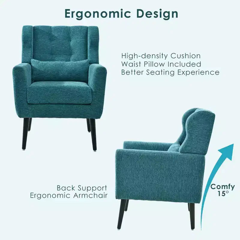 TUYOHW Chenille Accent Chair,Modern Lounge Armchair with Throw Pillow,Ergonomic Back,Tapered Wood Legs,Reading Chair for Living Room,Bedroom