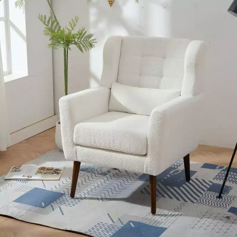 TUYOHW Chenille Accent Chair,Modern Lounge Armchair with Throw Pillow,Ergonomic Back,Tapered Wood Legs,Reading Chair for Living Room,Bedroom
