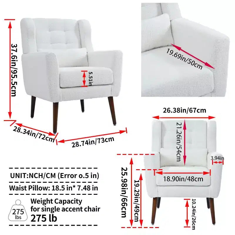 TUYOHW Chenille Accent Chair,Modern Lounge Armchair with Throw Pillow,Ergonomic Back,Tapered Wood Legs,Reading Chair for Living Room,Bedroom