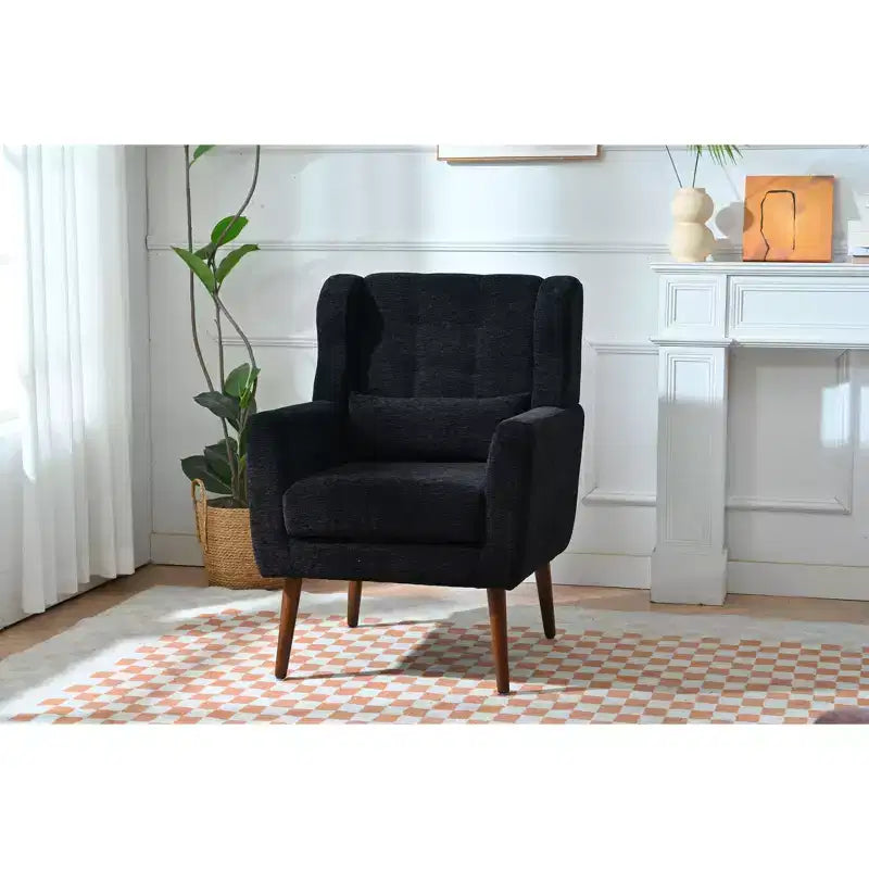 TUYOHW Chenille Accent Chair,Modern Lounge Armchair with Throw Pillow,Ergonomic Back,Tapered Wood Legs,Reading Chair for Living Room,Bedroom
