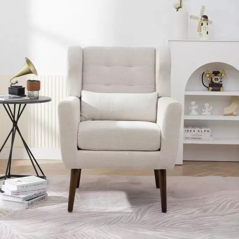 TUYOHW Chenille Accent Chair,Modern Lounge Armchair with Throw Pillow,Ergonomic Back,Tapered Wood Legs,Reading Chair for Living Room,Bedroom
