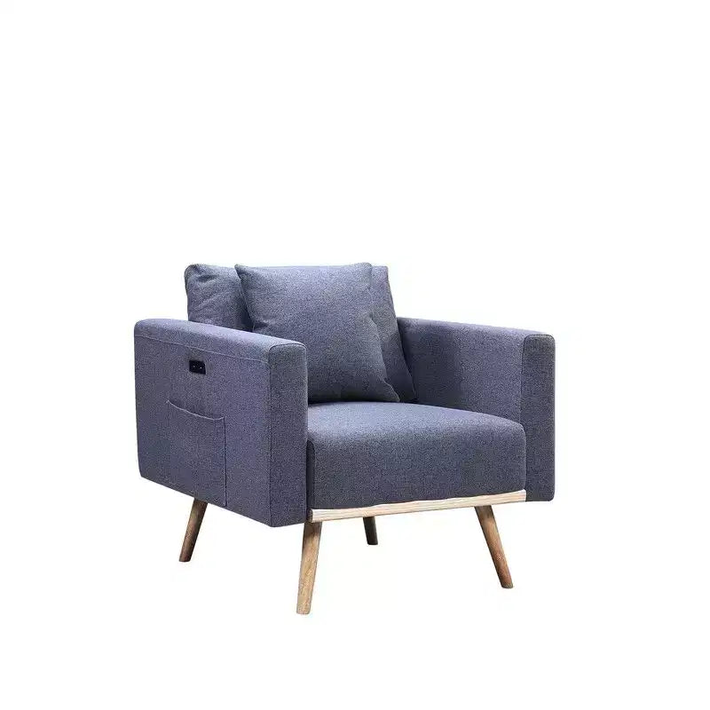 TUYOHW Accent Chair,Gray Linen Fabric Armchair with Throw Pillow,USB Charging Ports,Side Pockets,Solid Wood Legs,Single Sofa Chair for Living Room