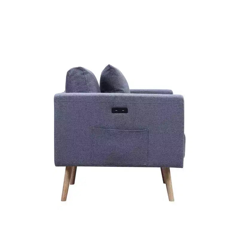 TUYOHW Accent Chair,Gray Linen Fabric Armchair with Throw Pillow,USB Charging Ports,Side Pockets,Solid Wood Legs,Single Sofa Chair for Living Room