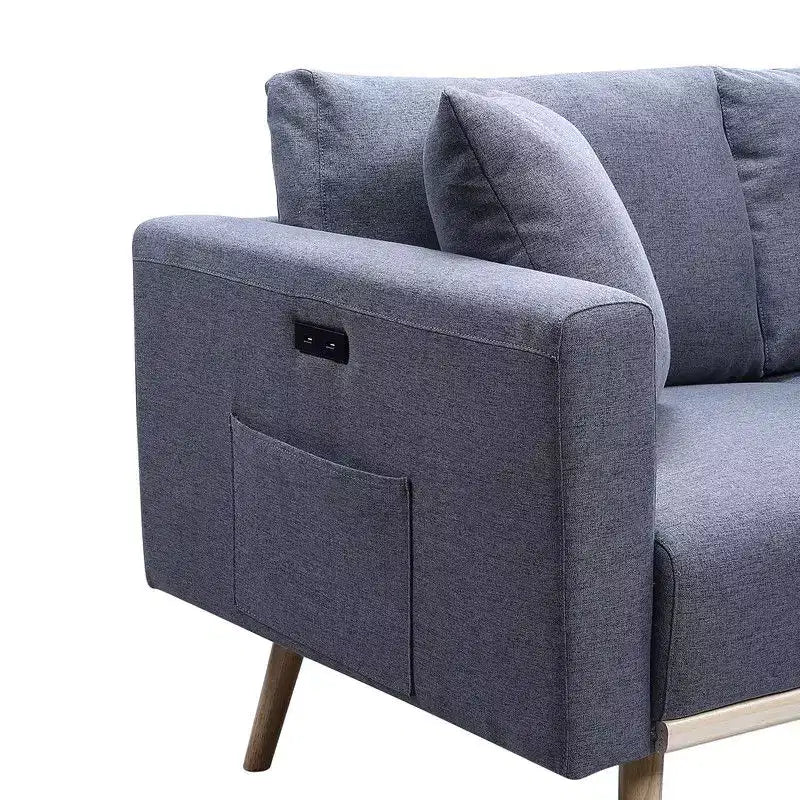 TUYOHW Accent Chair,Gray Linen Fabric Armchair with Throw Pillow,USB Charging Ports,Side Pockets,Solid Wood Legs,Single Sofa Chair for Living Room
