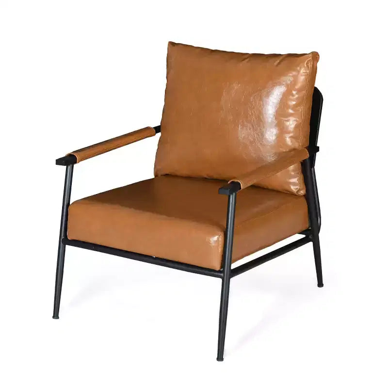 Mid-Century Modern Faux Leather Accent Chair, Padded High Back with Metal Frame for Living Room, Bedroom, or Office-Panipeachy