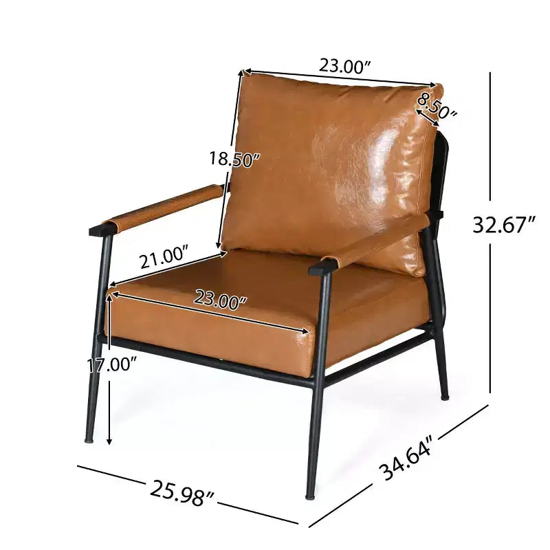 Mid-Century Modern Faux Leather Accent Chair, Padded High Back with Metal Frame for Living Room, Bedroom, or Office-Panipeachy