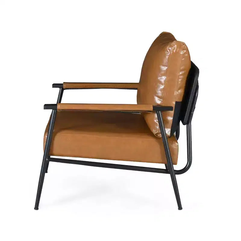 Mid-Century Modern Faux Leather Accent Chair, Padded High Back with Metal Frame for Living Room, Bedroom, or Office-Panipeachy