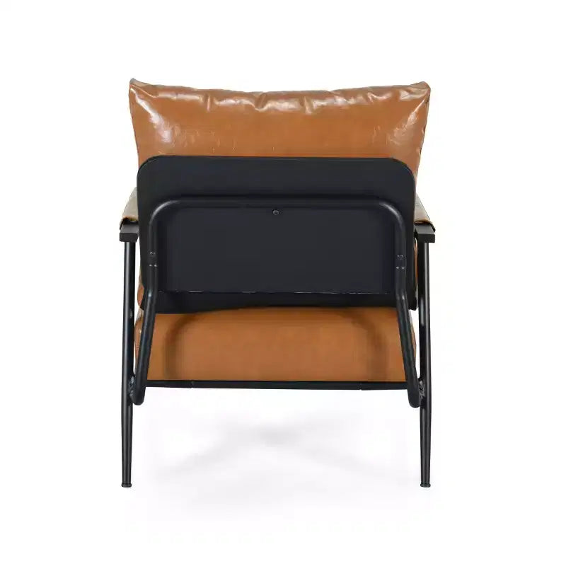Mid-Century Modern Faux Leather Accent Chair, Padded High Back with Metal Frame for Living Room, Bedroom, or Office-Panipeachy