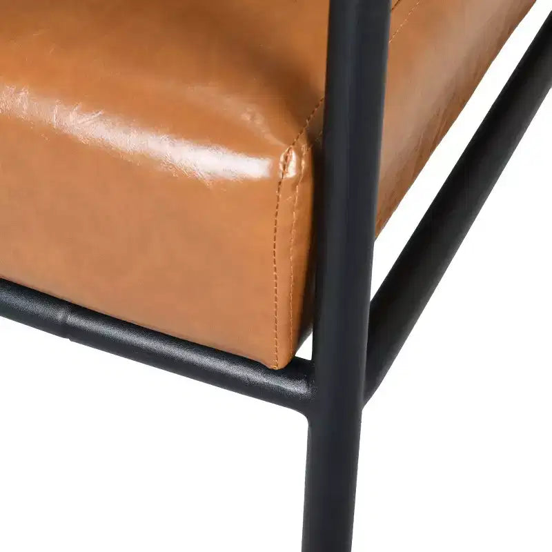 Mid-Century Modern Faux Leather Accent Chair, Padded High Back with Metal Frame for Living Room, Bedroom, or Office-Panipeachy