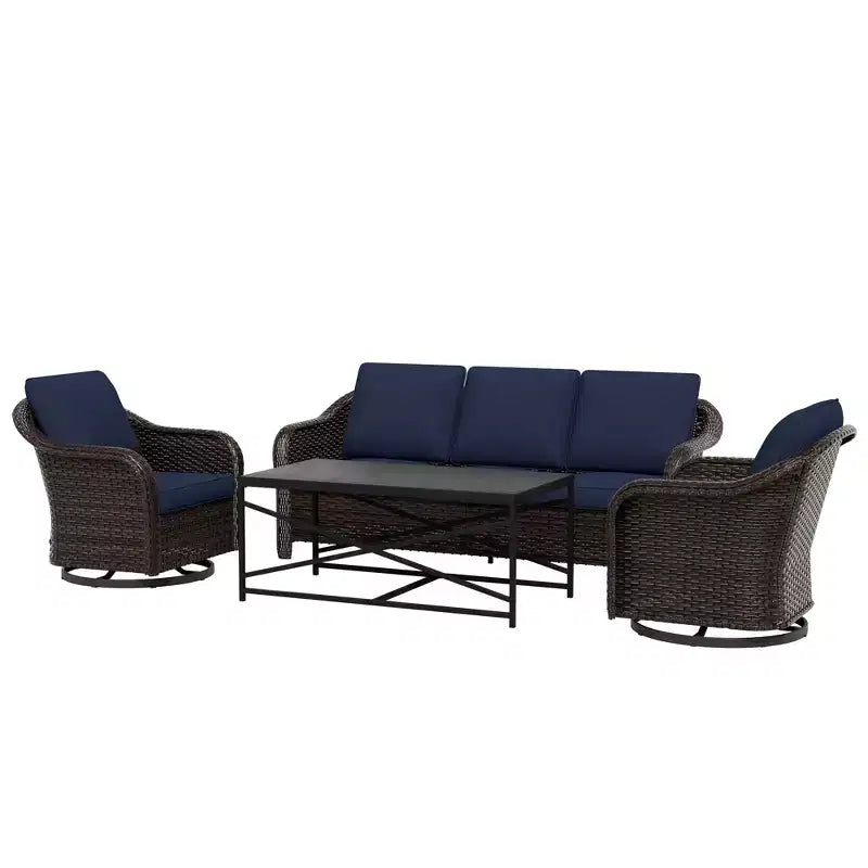 Ensemble de patio extérieur UPTIOT : canapé 3 places, 2 fauteuils berçants pivotants et table basse pour un confort par tous les temps