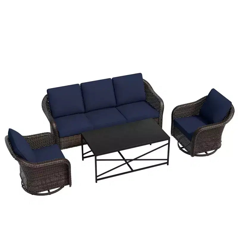 Ensemble de patio extérieur UPTIOT : canapé 3 places, 2 fauteuils berçants pivotants et table basse pour un confort par tous les temps