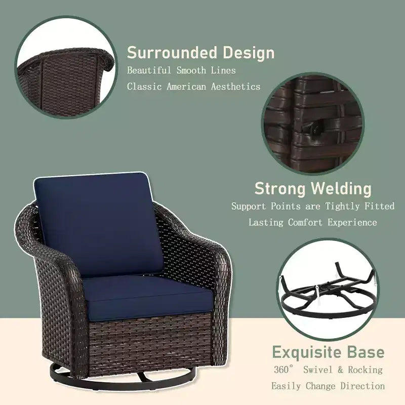 Ensemble de patio extérieur UPTIOT : canapé 3 places, 2 fauteuils berçants pivotants et table basse pour un confort par tous les temps