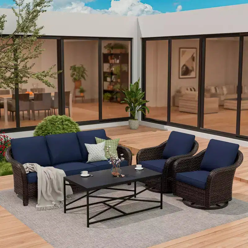 Ensemble de patio extérieur UPTIOT : canapé 3 places, 2 fauteuils berçants pivotants et table basse pour un confort par tous les temps