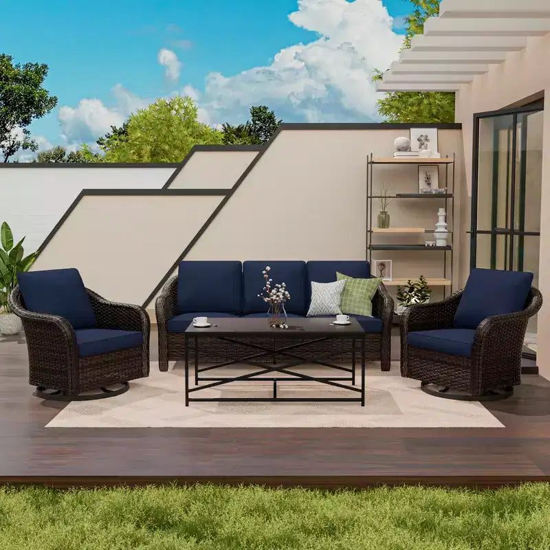 Ensemble de patio extérieur UPTIOT : canapé 3 places, 2 fauteuils berçants pivotants et table basse pour un confort par tous les temps