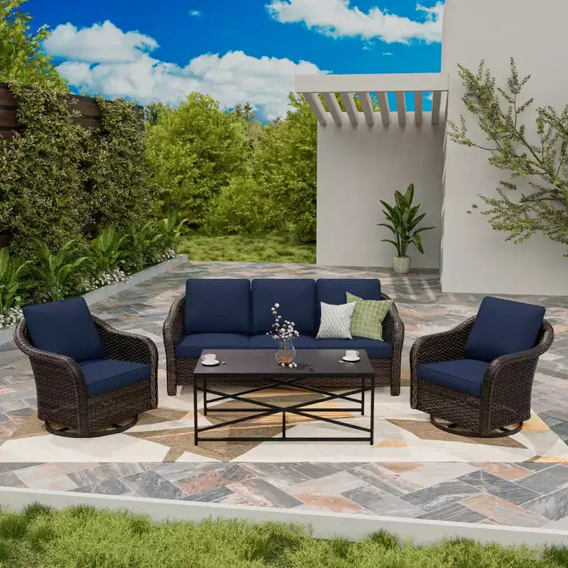 Ensemble de patio extérieur UPTIOT : canapé 3 places, 2 fauteuils berçants pivotants et table basse pour un confort par tous les temps