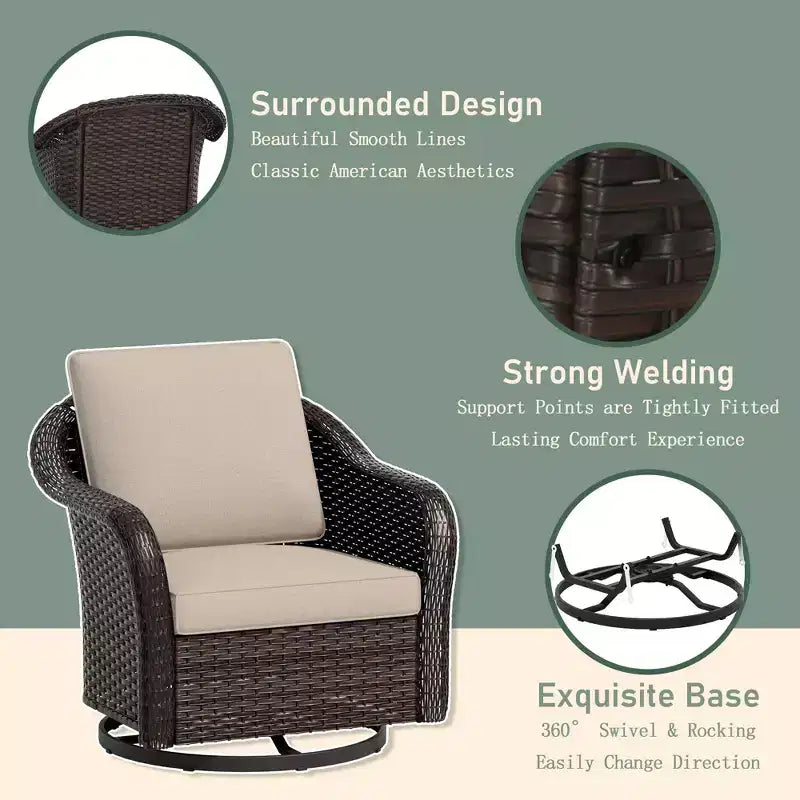 Ensemble de patio extérieur UPTIOT : canapé 3 places, 2 fauteuils berçants pivotants et table basse pour un confort par tous les temps