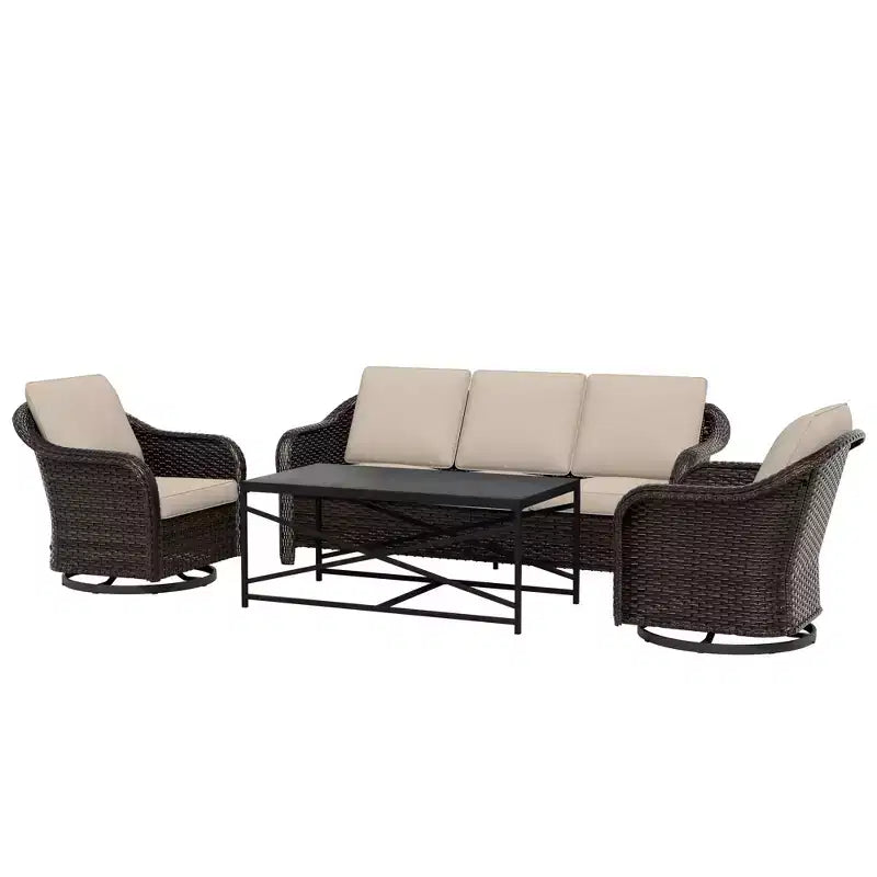 UPTIOT Outdoor Patio Set: 3-Seat Sofa, 2 Swivel Rocking Chairs & Coffee Table for All-Weather Comfort