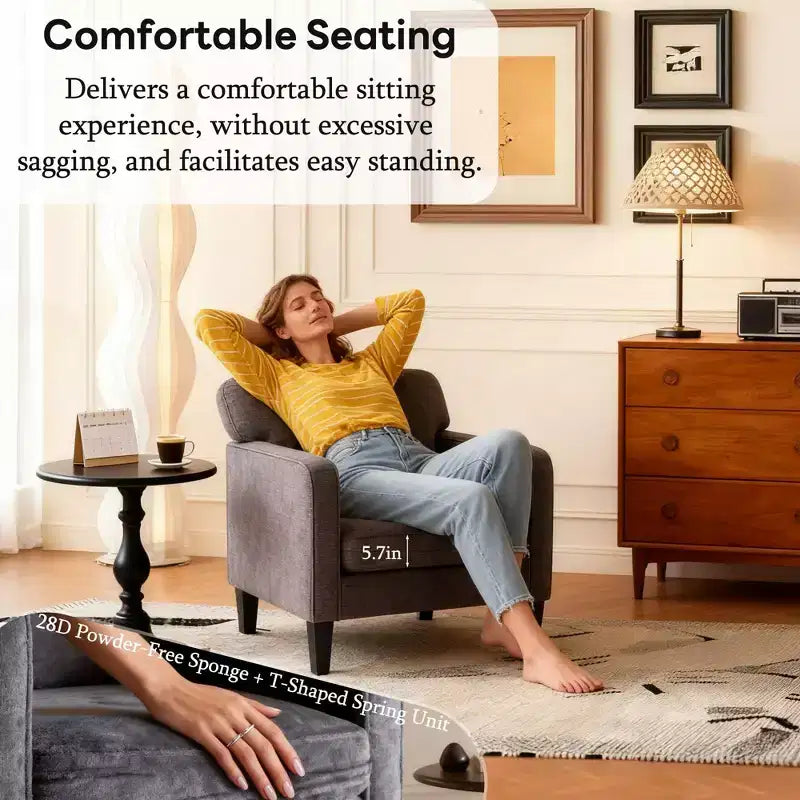 Fauteuil de lecture moderne Okak avec accoudoirs et dossier, chaise confortable avec cadre en bois, chaise de salon pour salle d'attente, salle de réception