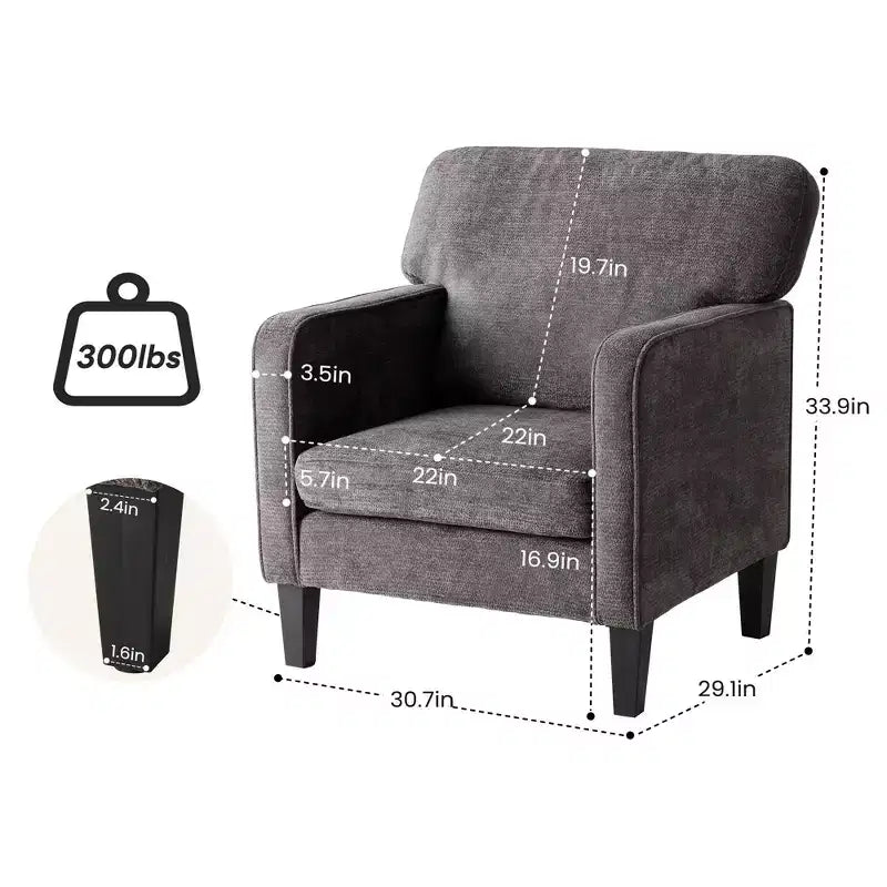 Fauteuil de lecture moderne Okak avec accoudoirs et dossier, chaise confortable avec cadre en bois, chaise de salon pour salle d'attente, salle de réception