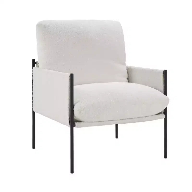 Okak Elegent Accent Chair with Removable Cushion, Reading Chair with Wooden Armrests, Comfy Chair for Living Room, Bedroom, White