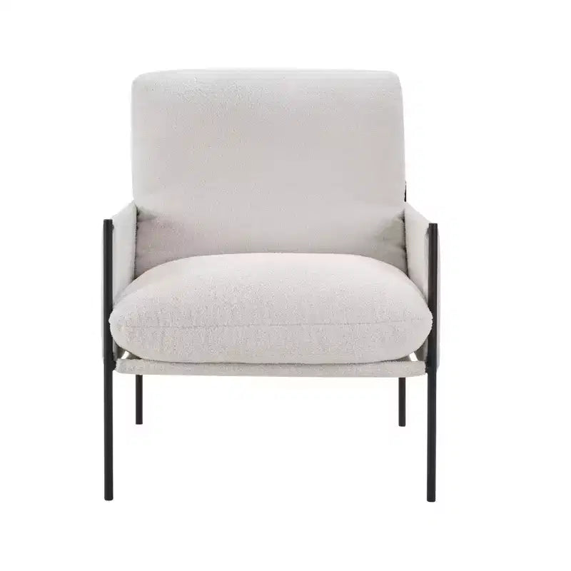Okak Elegent Accent Chair with Removable Cushion, Reading Chair with Wooden Armrests, Comfy Chair for Living Room, Bedroom, White