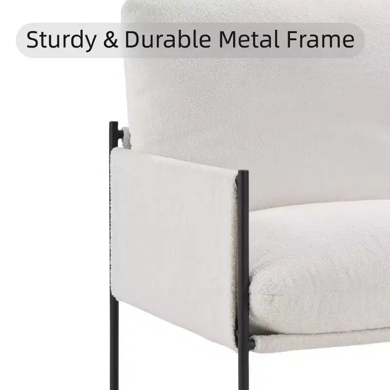 Okak Elegent Accent Chair with Removable Cushion, Reading Chair with Wooden Armrests, Comfy Chair for Living Room, Bedroom, White