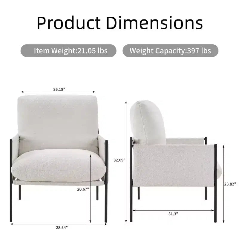 Okak Elegent Accent Chair with Removable Cushion, Reading Chair with Wooden Armrests, Comfy Chair for Living Room, Bedroom, White