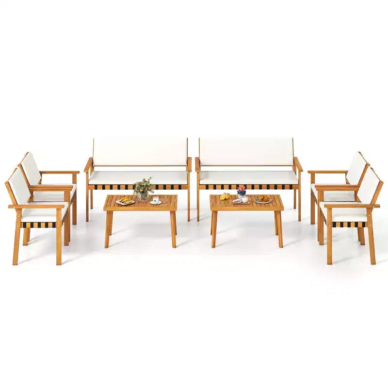 Costway Ensemble de meubles de jardin 8 pièces en bois avec table basse et coussins de dossier pour l'extérieur, porche