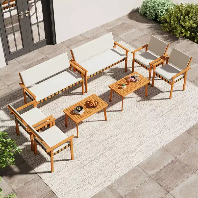 Costway Ensemble de meubles de jardin 8 pièces en bois avec table basse et coussins de dossier pour l'extérieur, porche