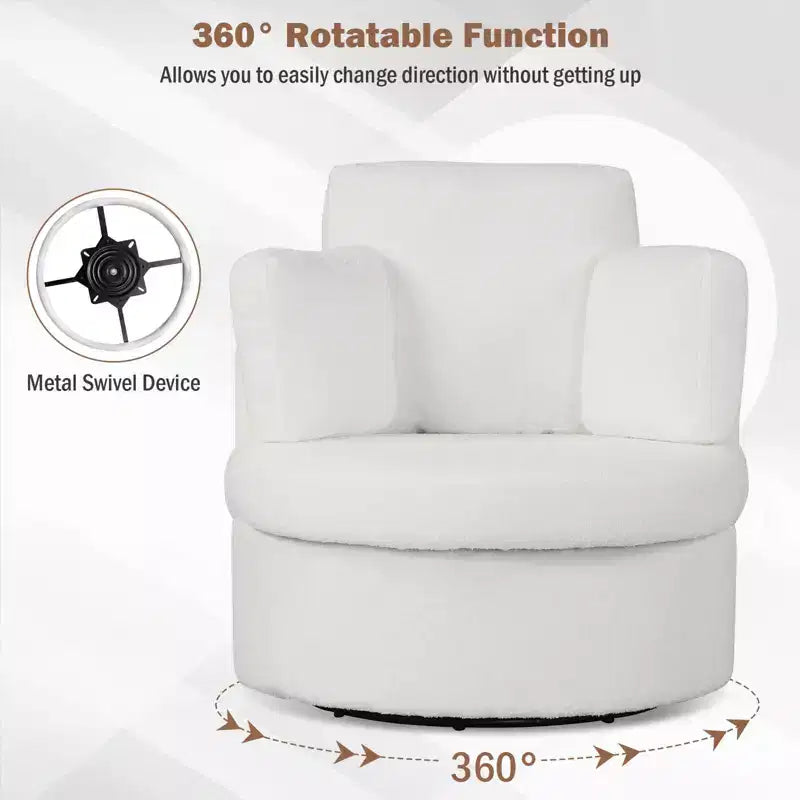 Costway 360 Swivel Accent Chair with Half Moon Storage Ottoman 3 Removable Pillows, Office White/Terracotta