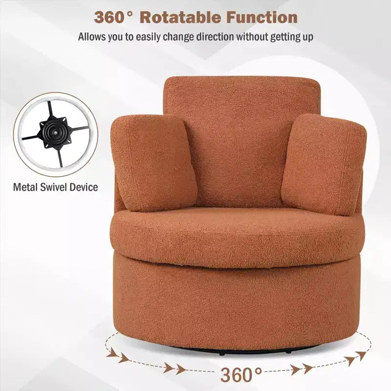 Costway 360 Swivel Accent Chair with Half Moon Storage Ottoman 3 Removable Pillows, Office White/Terracotta