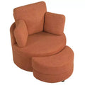 Costway 360 Swivel Accent Chair with Half Moon Storage Ottoman 3 Removable Pillows, Office White/Terracotta