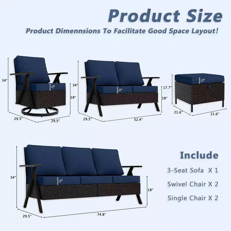 Ensemble de sièges d'extérieur UPTIOT Premium : canapé 3 places, double méridienne, 2 poufs et 2 fauteuils pivotants pour un confort optimal sur votre terrasse.