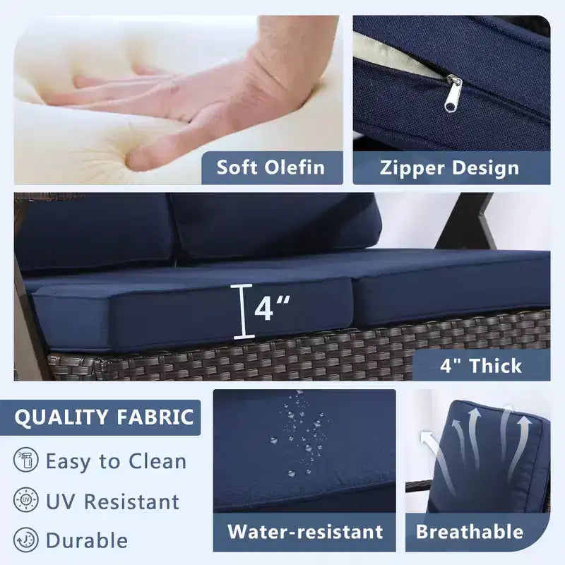 Ensemble de sièges d'extérieur UPTIOT Premium : canapé 3 places, double méridienne, 2 poufs et 2 fauteuils pivotants pour un confort optimal sur votre terrasse.