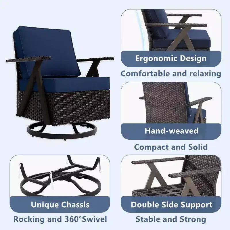 Ensemble de sièges d'extérieur UPTIOT Premium : canapé 3 places, double méridienne, 2 poufs et 2 fauteuils pivotants pour un confort optimal sur votre terrasse.