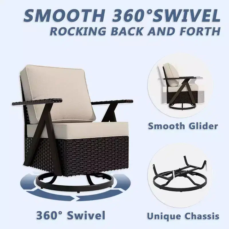 Ensemble de sièges d'extérieur UPTIOT Premium : canapé 3 places, double méridienne, 2 poufs et 2 fauteuils pivotants pour un confort optimal sur votre terrasse.