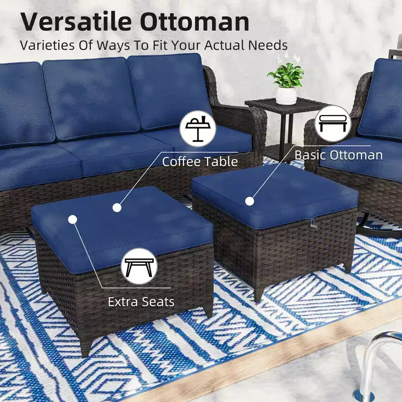Ensemble extérieur haut de gamme 10 pièces UPTIOT : Canapé 3 places, canapé 2 places, 2 fauteuils pivotants à bascule, 2 chaises, 2 poufs et 2 tables basses