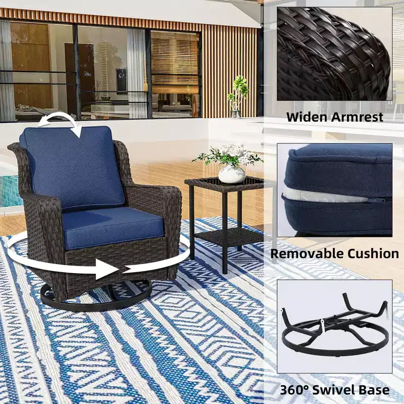 Ensemble extérieur haut de gamme 10 pièces UPTIOT : Canapé 3 places, canapé 2 places, 2 fauteuils pivotants à bascule, 2 chaises, 2 poufs et 2 tables basses