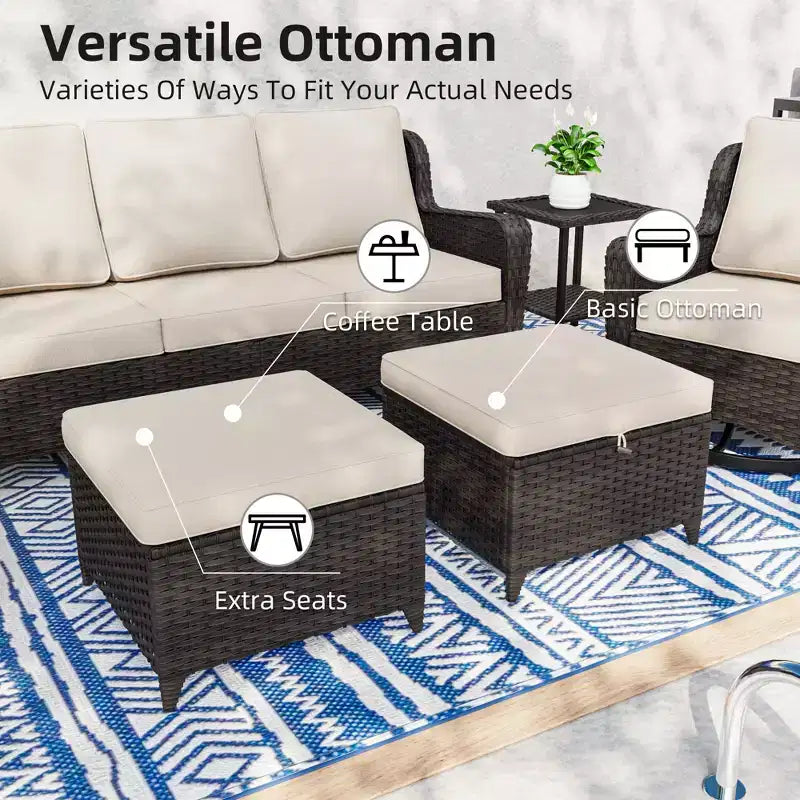 Ensemble extérieur haut de gamme 10 pièces UPTIOT : Canapé 3 places, canapé 2 places, 2 fauteuils pivotants à bascule, 2 chaises, 2 poufs et 2 tables basses