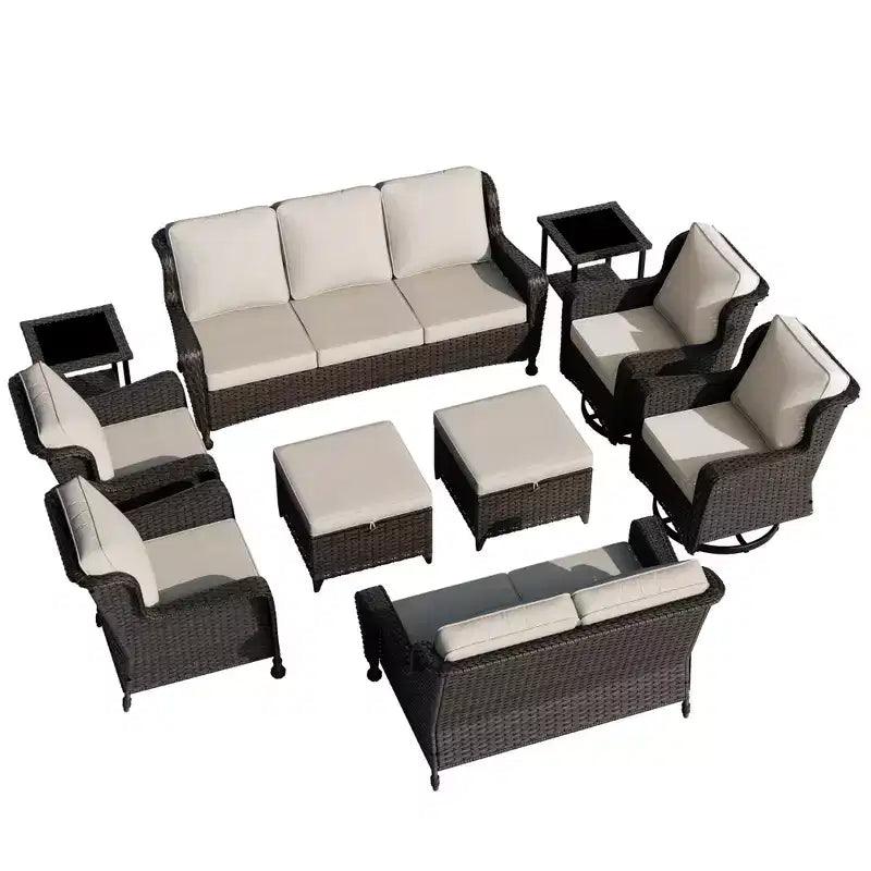 UPTIOT Premium 10-Piece Outdoor Set: 3-Seater Sofa, Loveseat Sofa, 2 Swivel Rockers, 2 Chairs, 2 Ottomans & 2 Coffee Tables