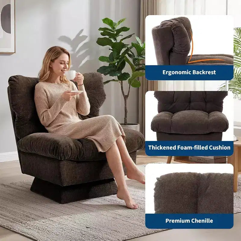 360-Degree Swivel Upholstered Chair, Cozy Chenille & Thick Cushion for Home, Office Spaces