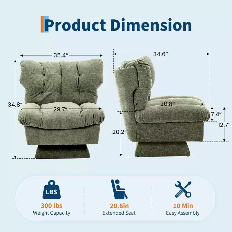 360-Degree Swivel Upholstered Chair, Cozy Chenille & Thick Cushion for Home, Office Spaces