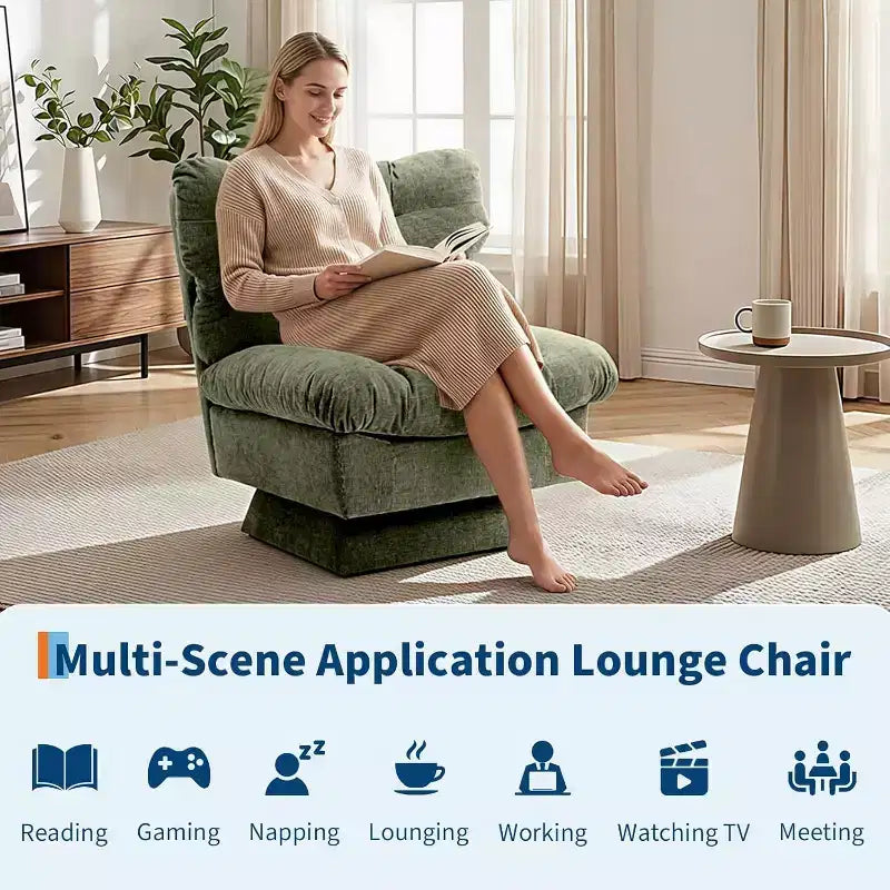 360-Degree Swivel Upholstered Chair, Cozy Chenille & Thick Cushion for Home, Office Spaces